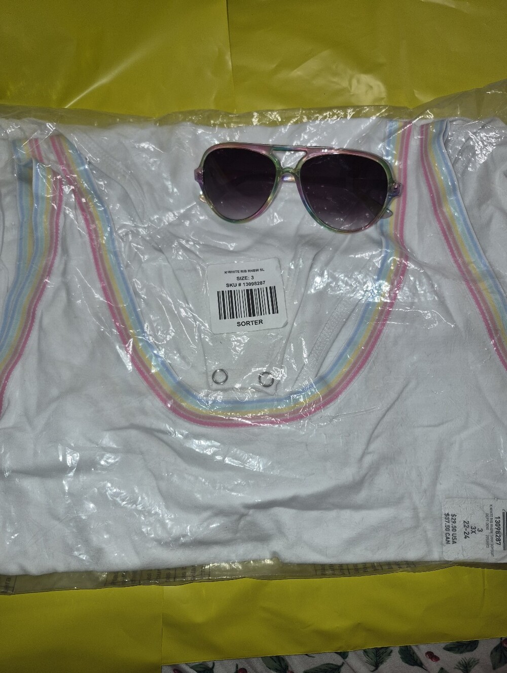 New Torrid 3x White Foxy Tank Top Bodysuit with Rainbow Trim and Sunglasses